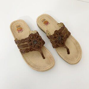 Earth Spirit Womens Brown Leather Flip Flop Sandals ~ 9